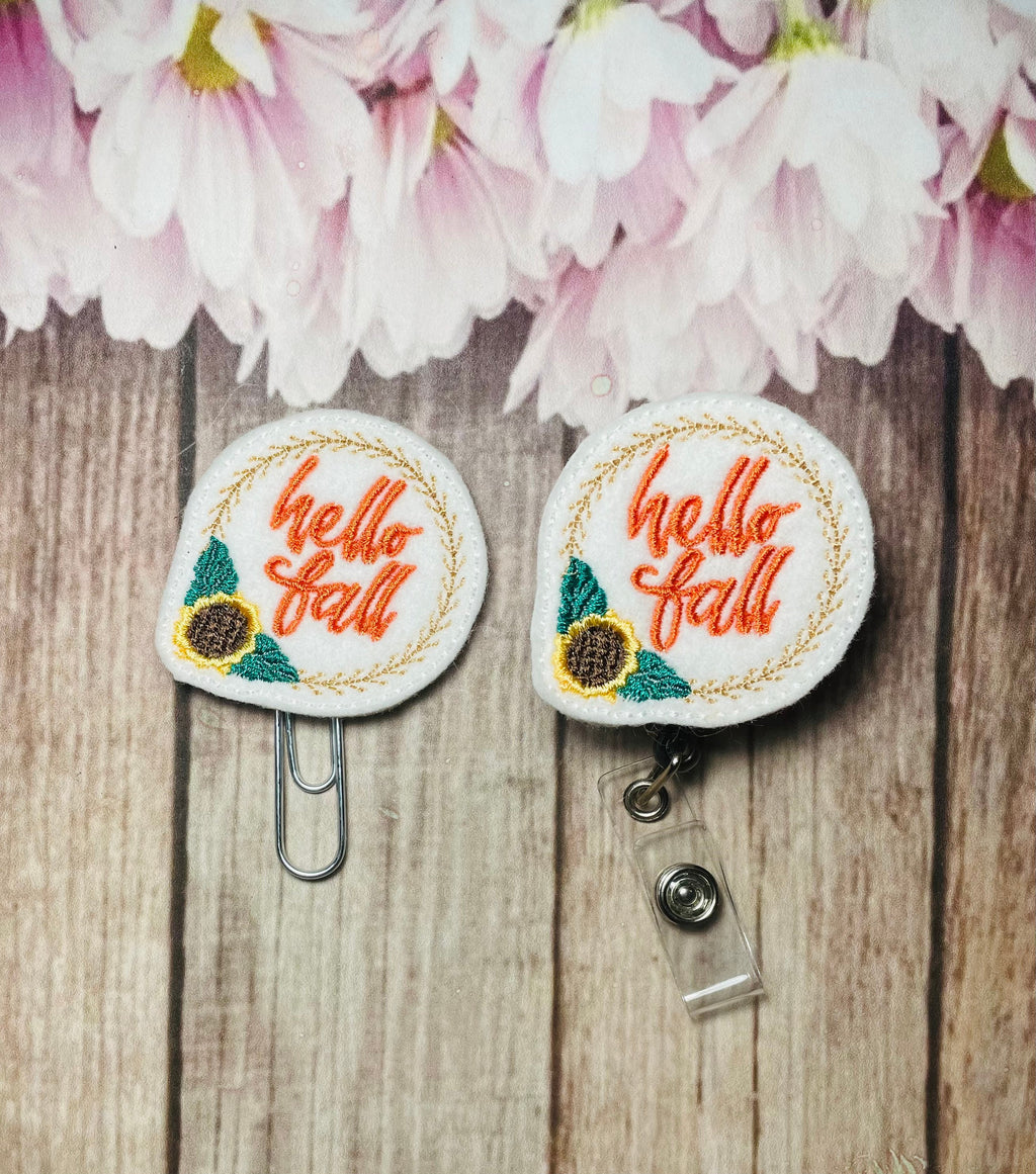 Hello fall badge reel, hello fall  planner clip