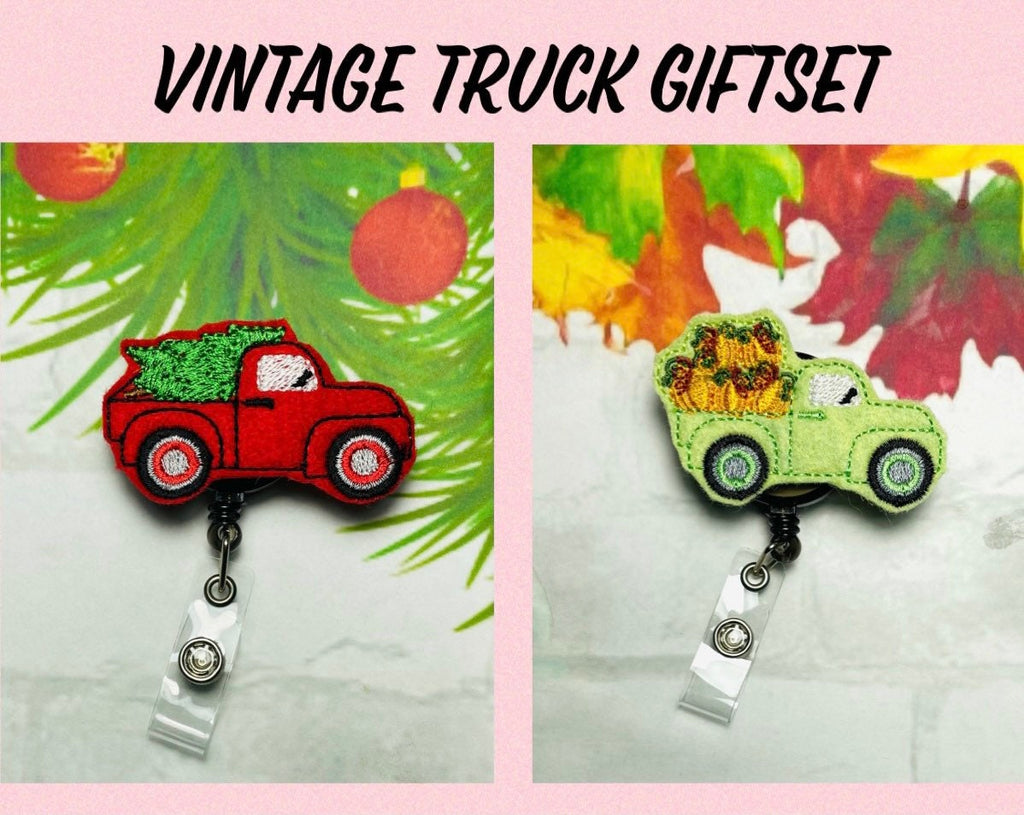 Vintage truck retractable badge reel gift set