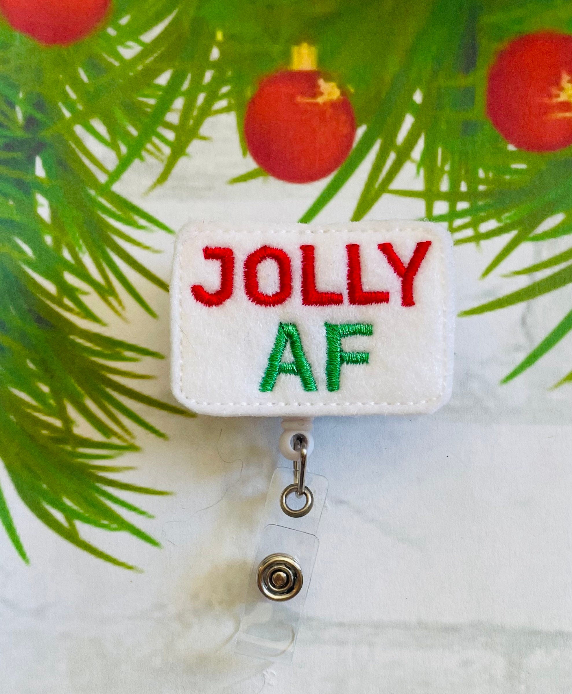 Christmas retractable badge reel, Christmas ID lanyard jolly AF