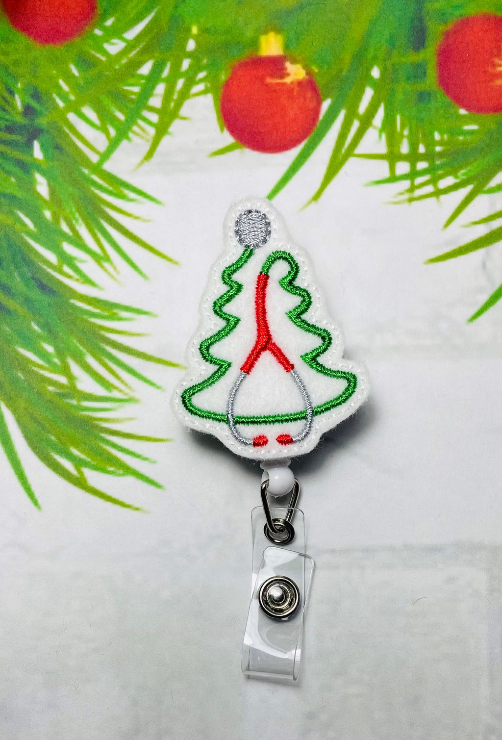 Nurse lanyard Badge reel, feltie badge reel, ID badge holder, Christmas tree badge reel, gifts for nurses, nurse stocking stuffer