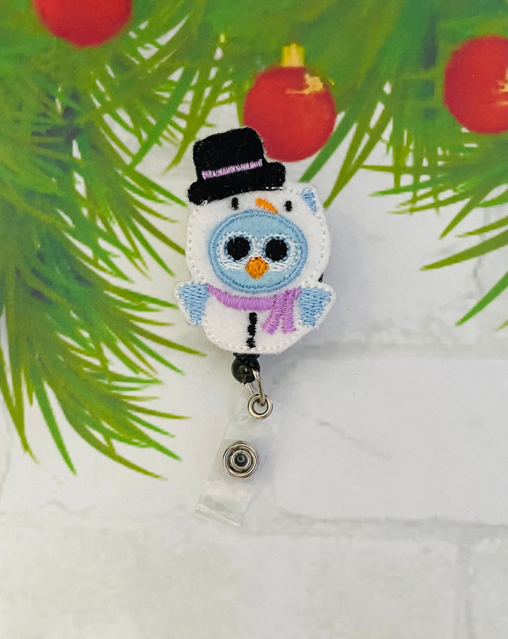 Snowman owl ID badge reel lanyard,