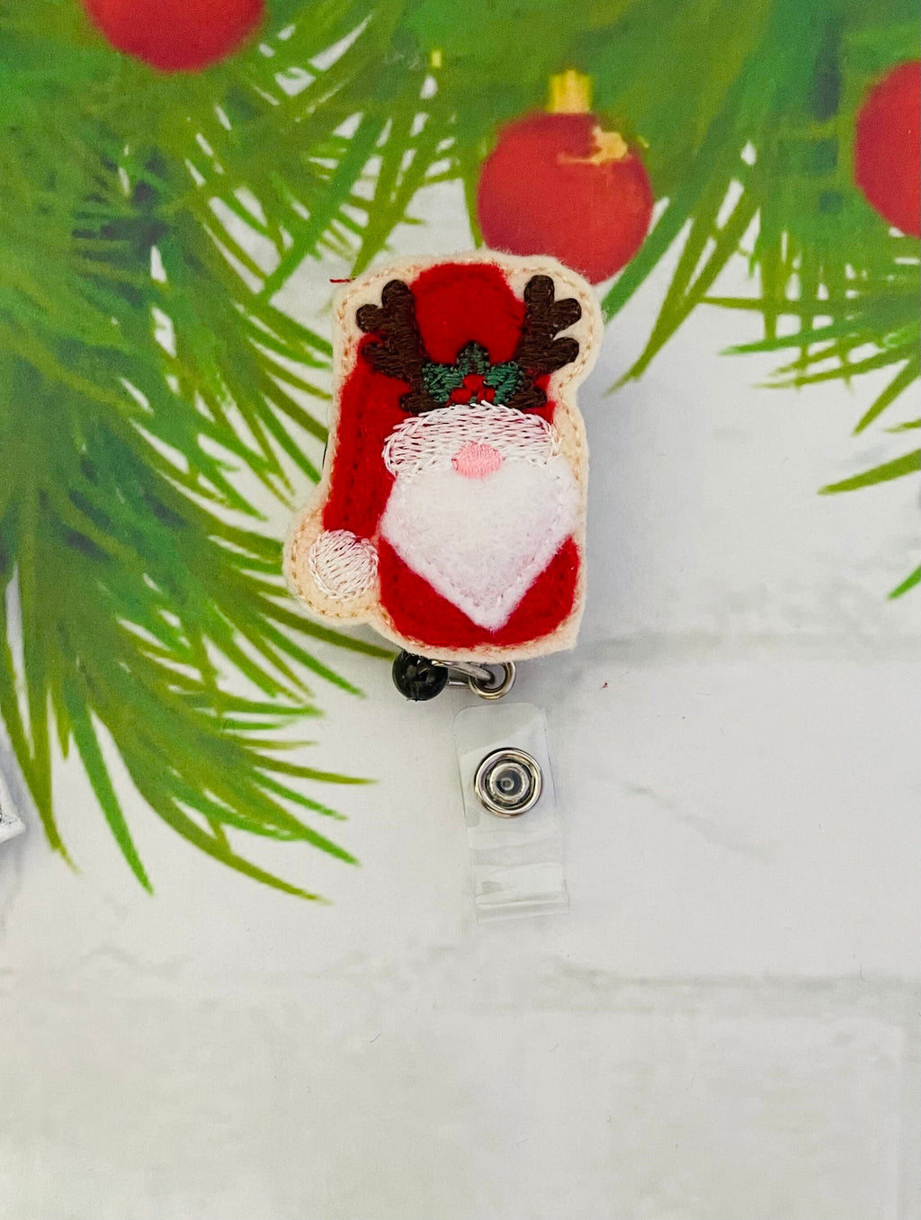 Christmas gnome Badge reel lanyard, feltie badge reel, ID badge holder, gifts for nurses,