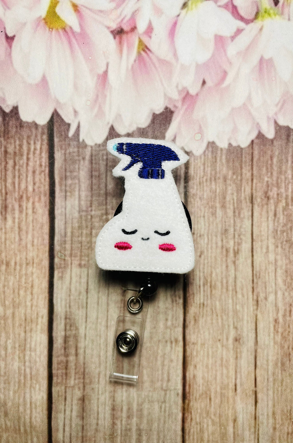 Houekeeping spray bottle badge reel, name tag holder, evriomental services staff, retractable badge reel, ID badge holder,