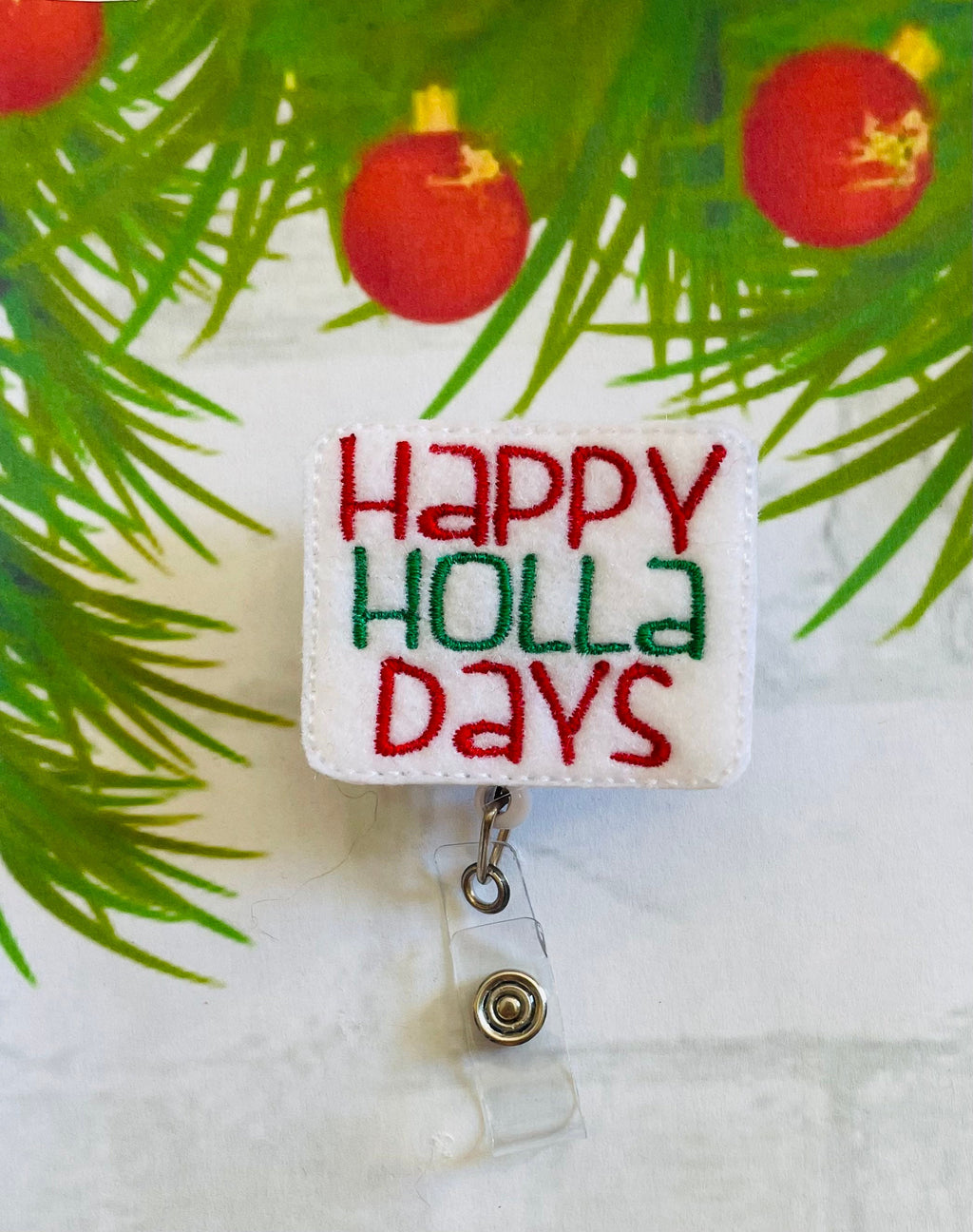Happy holla day Christmas retractable badge reel, Christmas ID lanyard