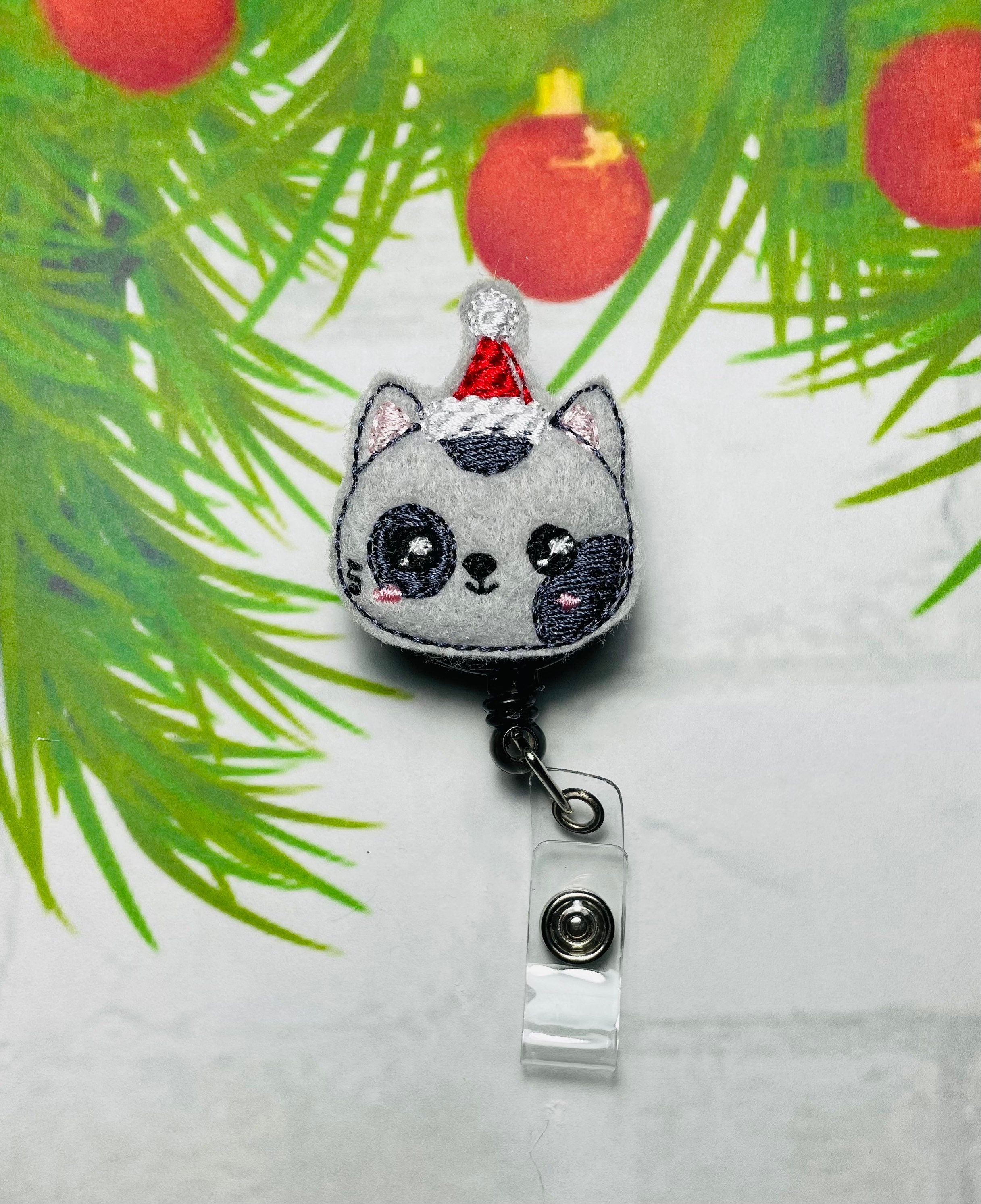 Christmas cat retractable badge reel for nurses