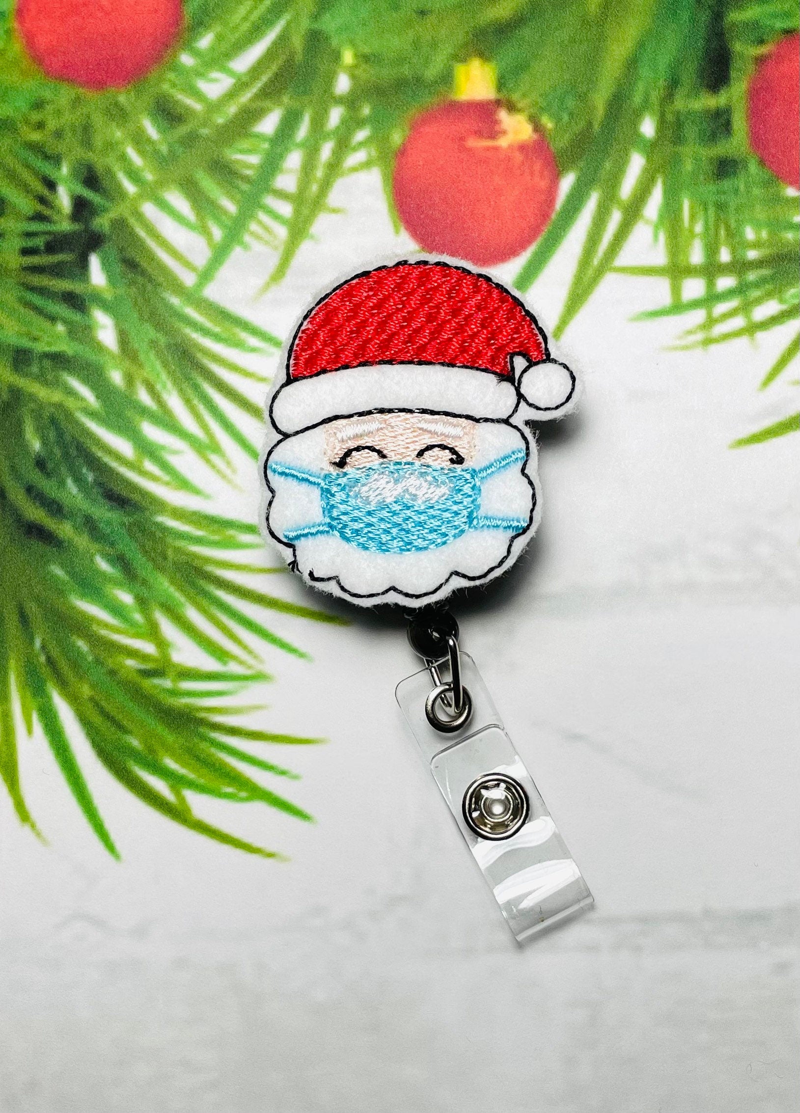 Christmas Badge reel lanyard, feltie badge reel, ID badge holder, gifts for nurses,