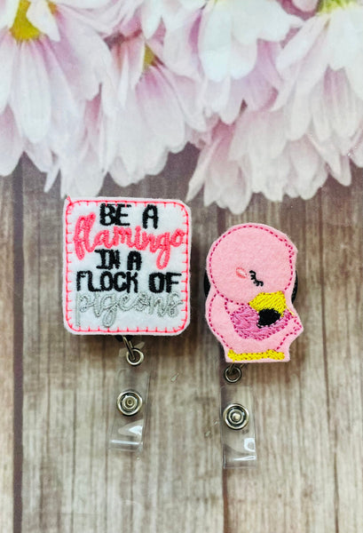 Flamingo retractable badge reel, – tabbycatclips