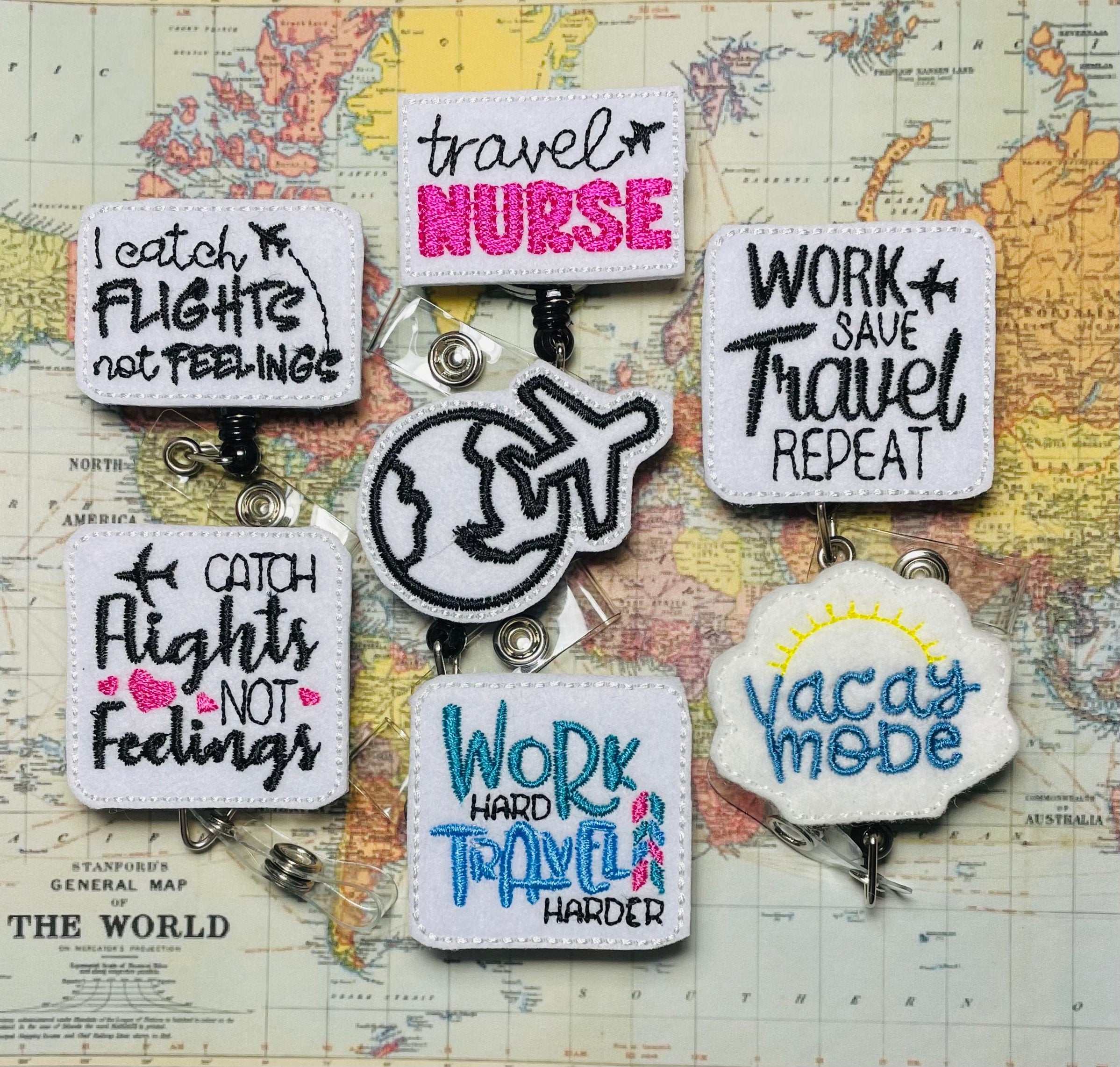 Catch flights not feelings retractable badge reel,