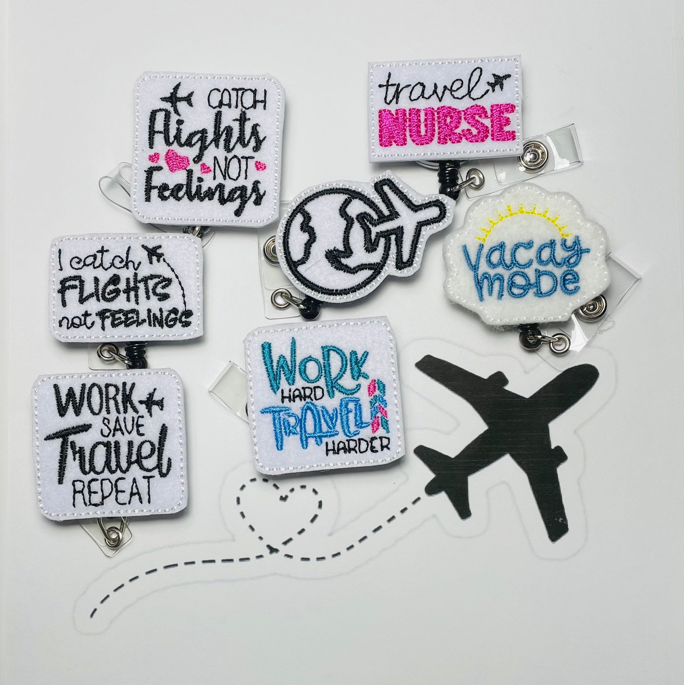 Catch flights not feelings retractable badge reel,