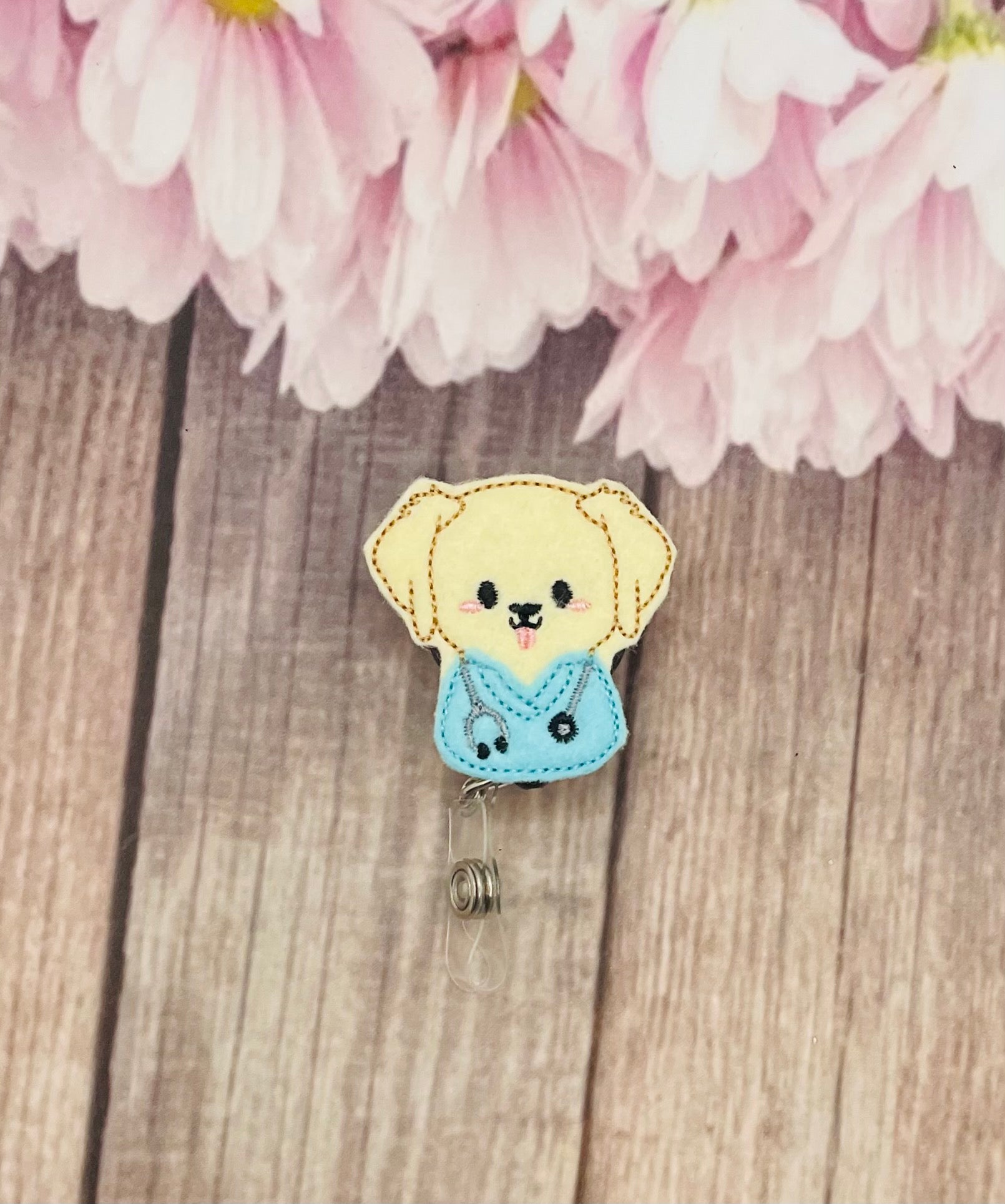 Nurse Golden retriever badge reel