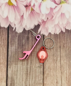 Pink badge pen clip keychain