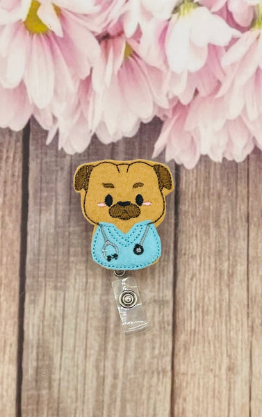  Golden Doodle Nurse Badge Reel, Retractable Dog RN ID Holder,  Pet Puppy Name Tag Clip (swivel clip) : Handmade Products