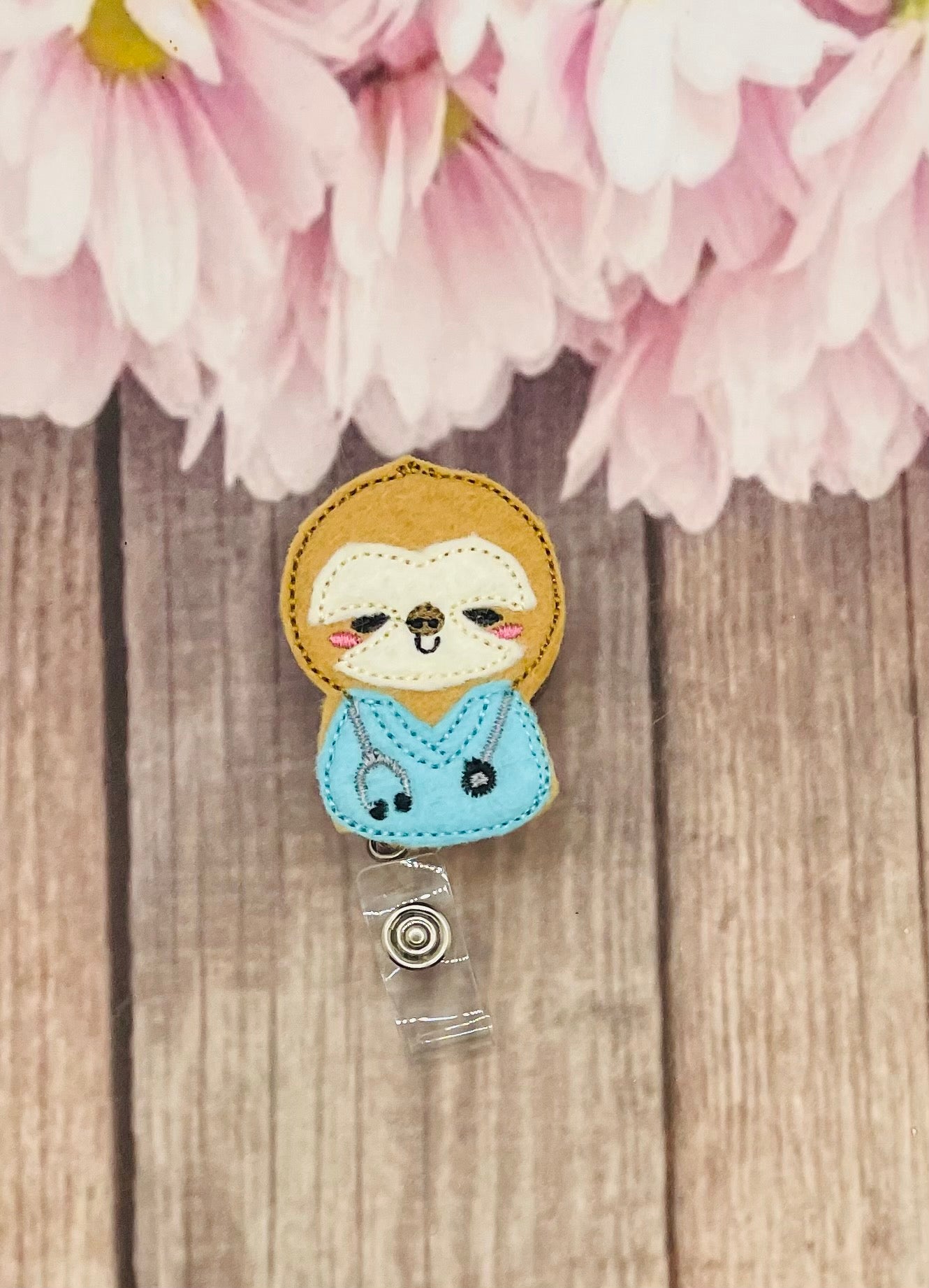 Nurse sloth badge reel