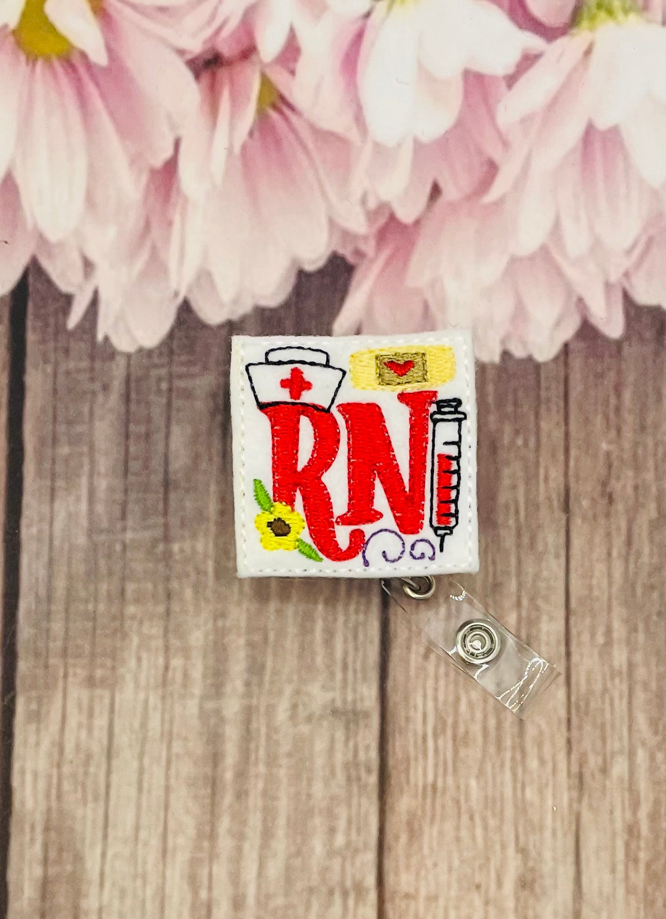RN red retractable Badge reel, badge reel, ID badge holder, registered nurse gift